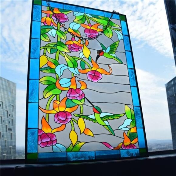 Hummingbird Stained Glass Window Hangings, Suncatcher Panel - Picture 2 of 7